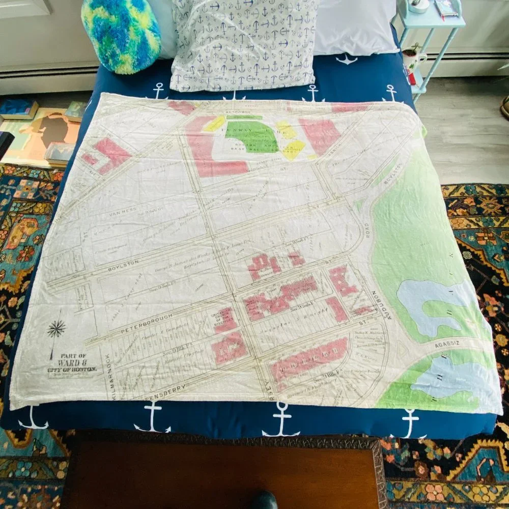 NEW without TAGS PLUSH Blanket with Vintage Map of Fenway Park